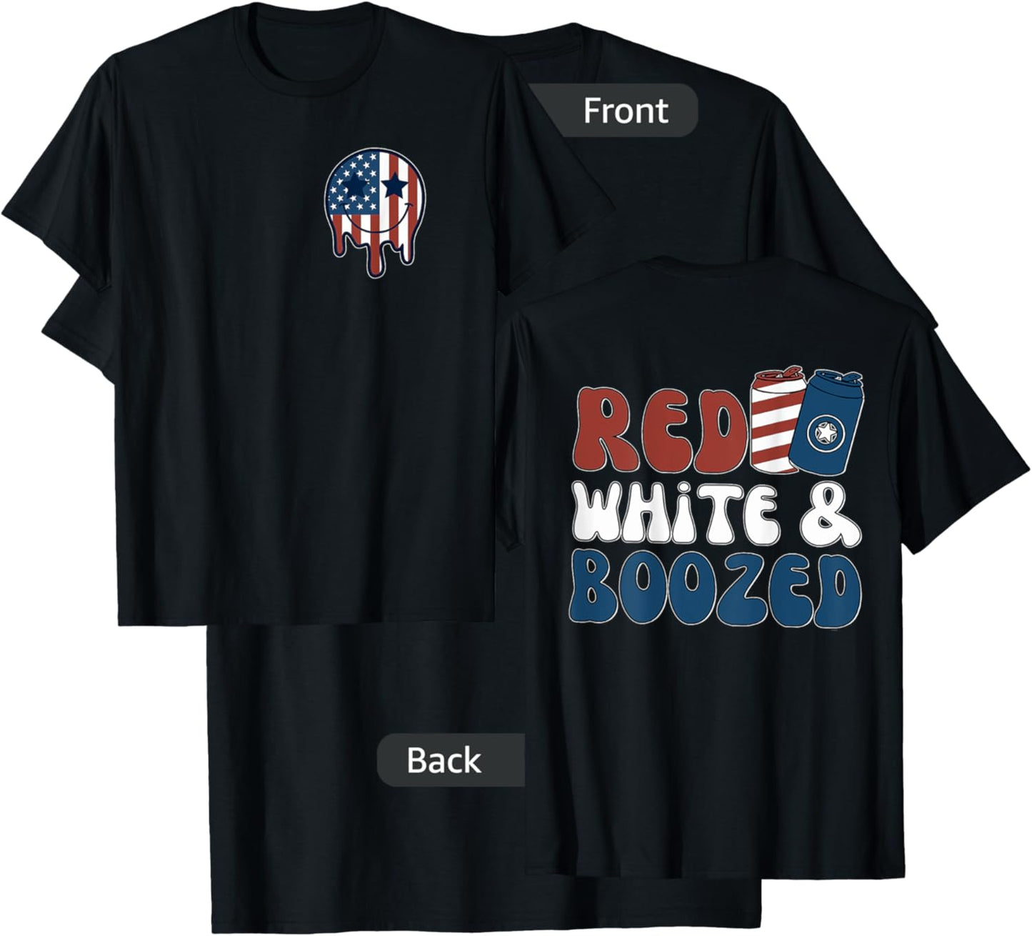 Red White And Boozy Patriotic American Beer Drinking T-Shirt - T-Shirt | Black