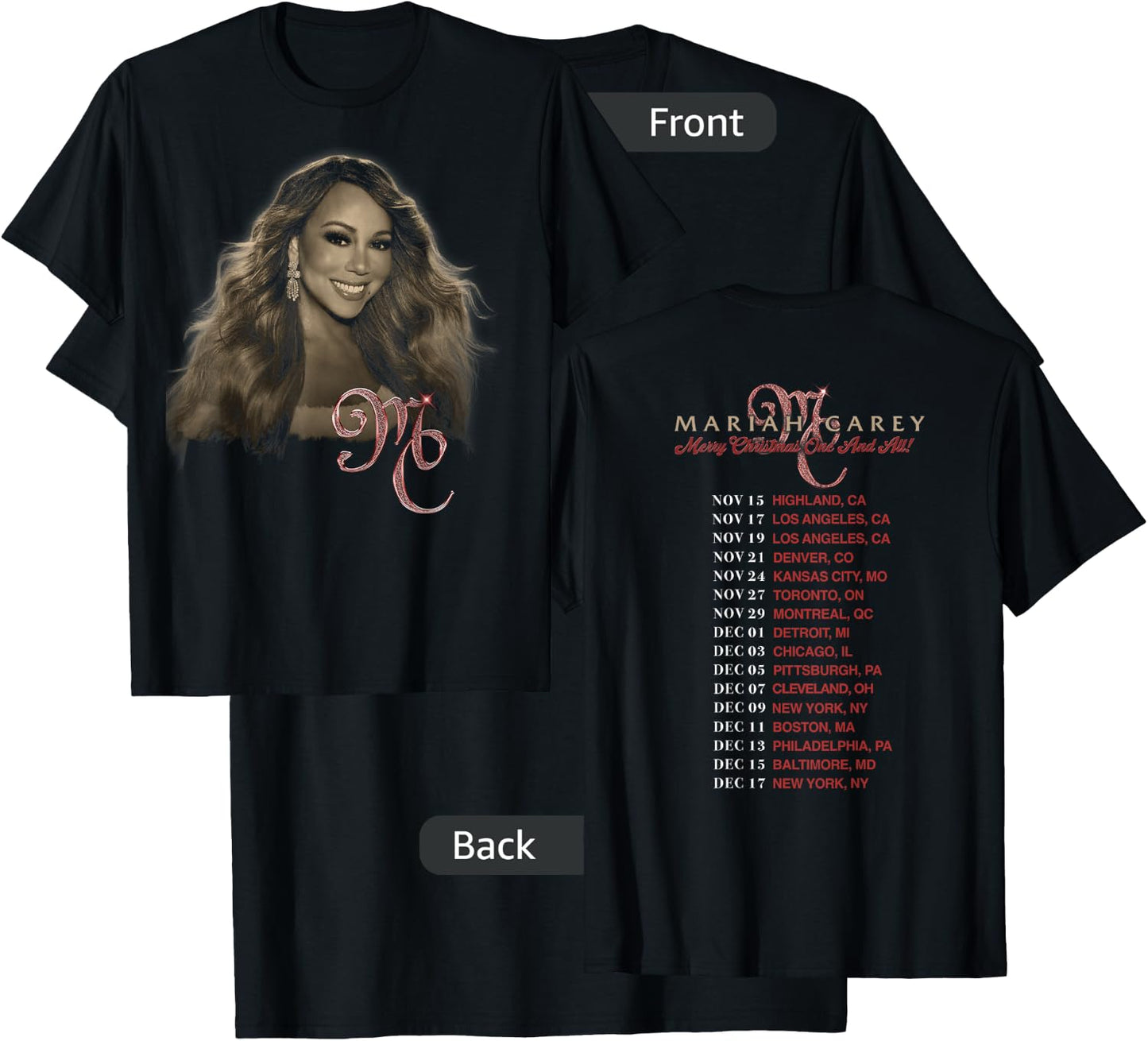Mariah Carey Official Merry Christmas One & All Tour Photo T-Shirt - T-Shirt | Black