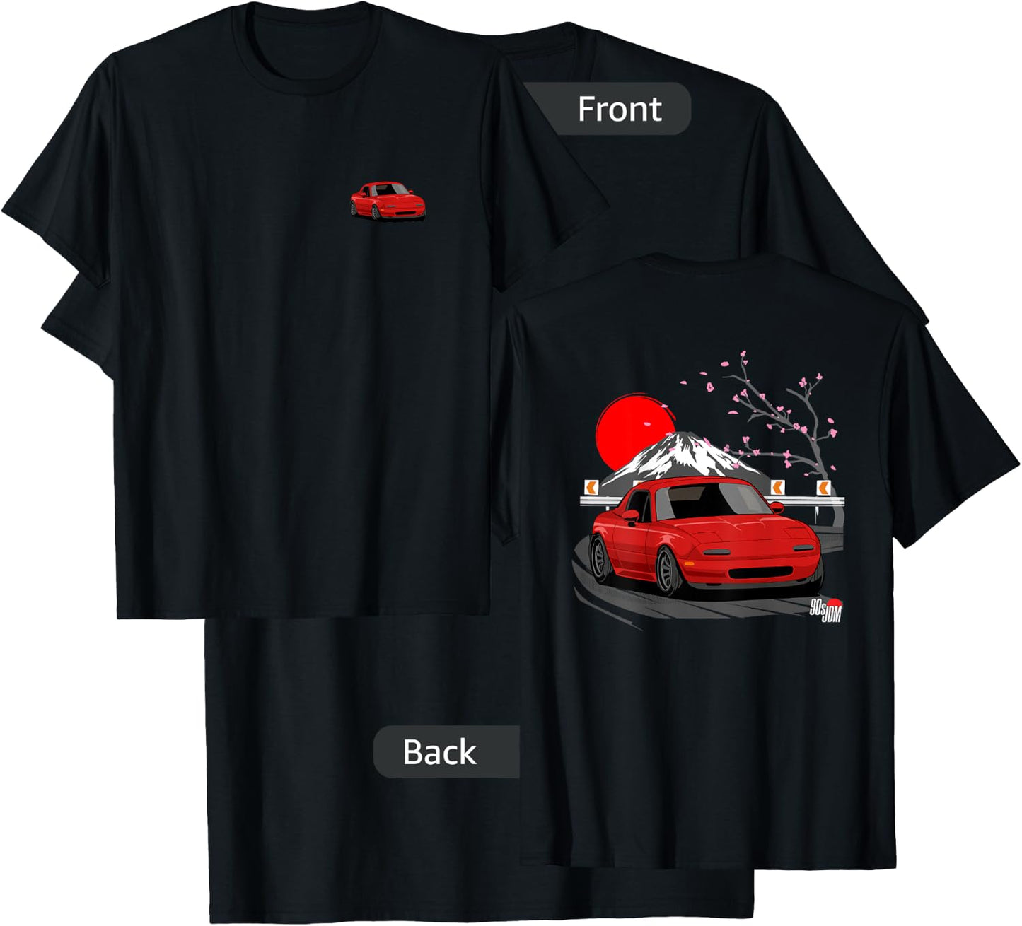 90s JDM MX Convertible Car 2-Side Graphic T-Shirt - T-Shirt | Black