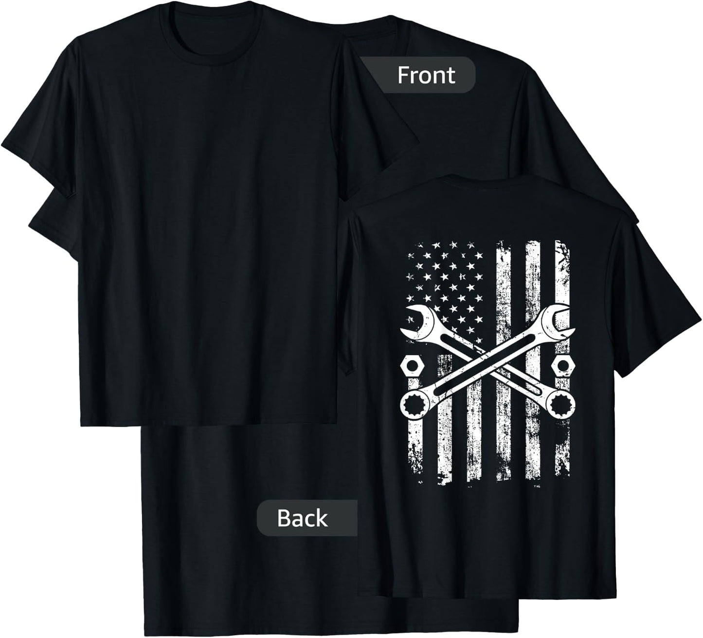 Vintage Wrench Mechanic Repairman USA American Flag T-Shirt - T-Shirt | Black
