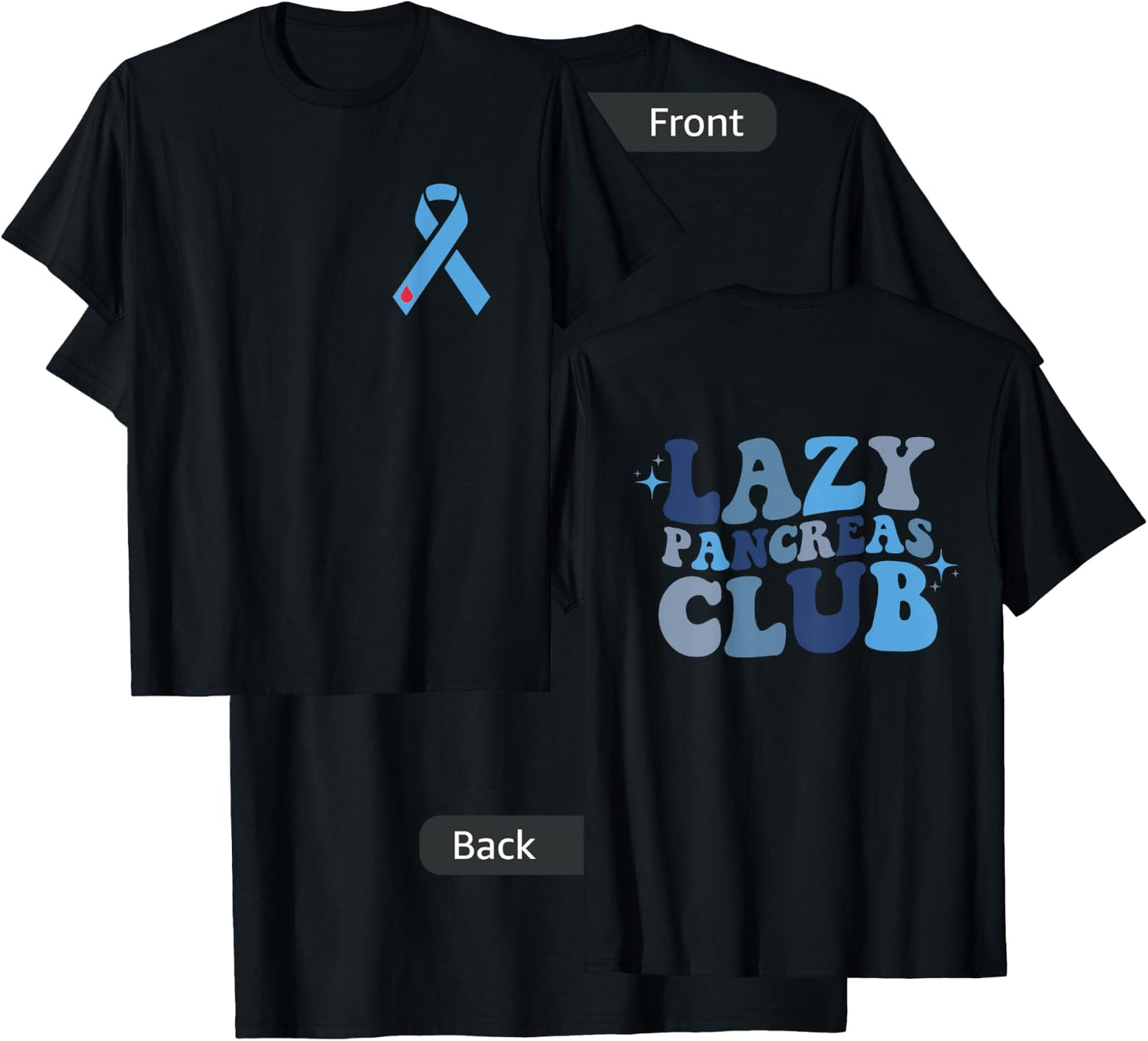 Lazy Pancreas Club Retro Diabetes Awareness Day ON BACK T-Shirt - T-Shirt | Black
