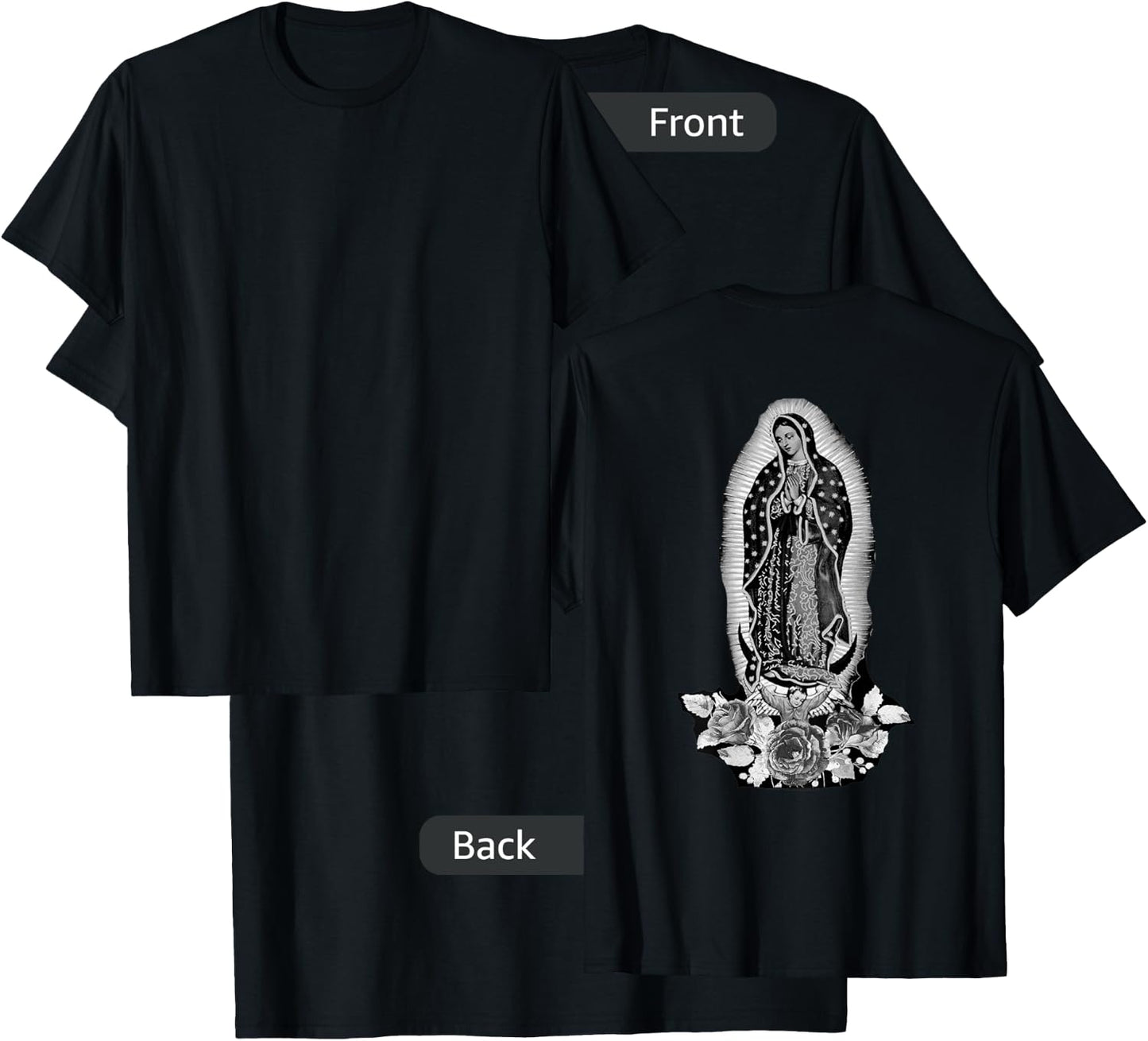 Our Lady De Guadalupe Sant Mary Back Print Christians T-Shirt - T-Shirt | Black