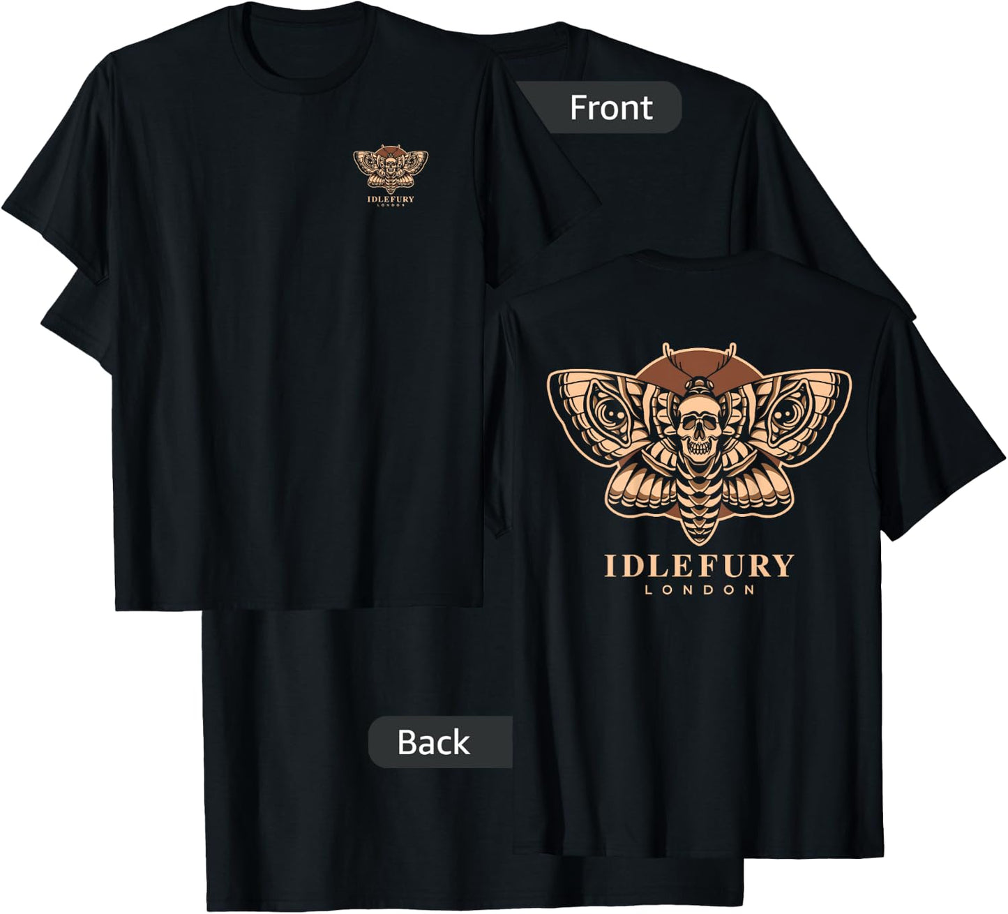 VIEW BACK PRINT Idle Fury Death Moth Skull Moth Butterfly T-Shirt - T-Shirt | Black