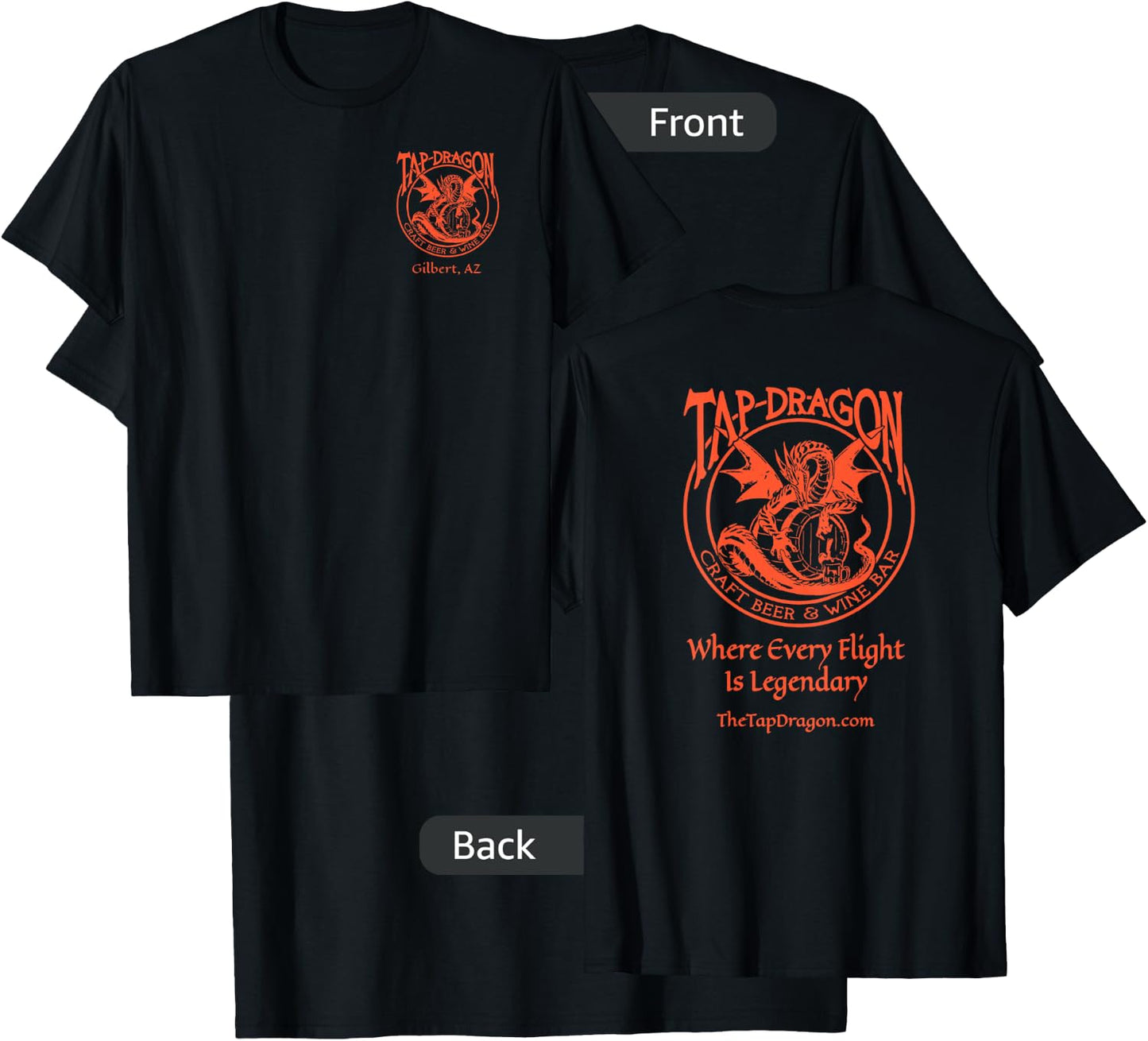 Tap Dragon Small On Top Logo Front Every Flight on Back T-Shirt - T-Shirt | Black