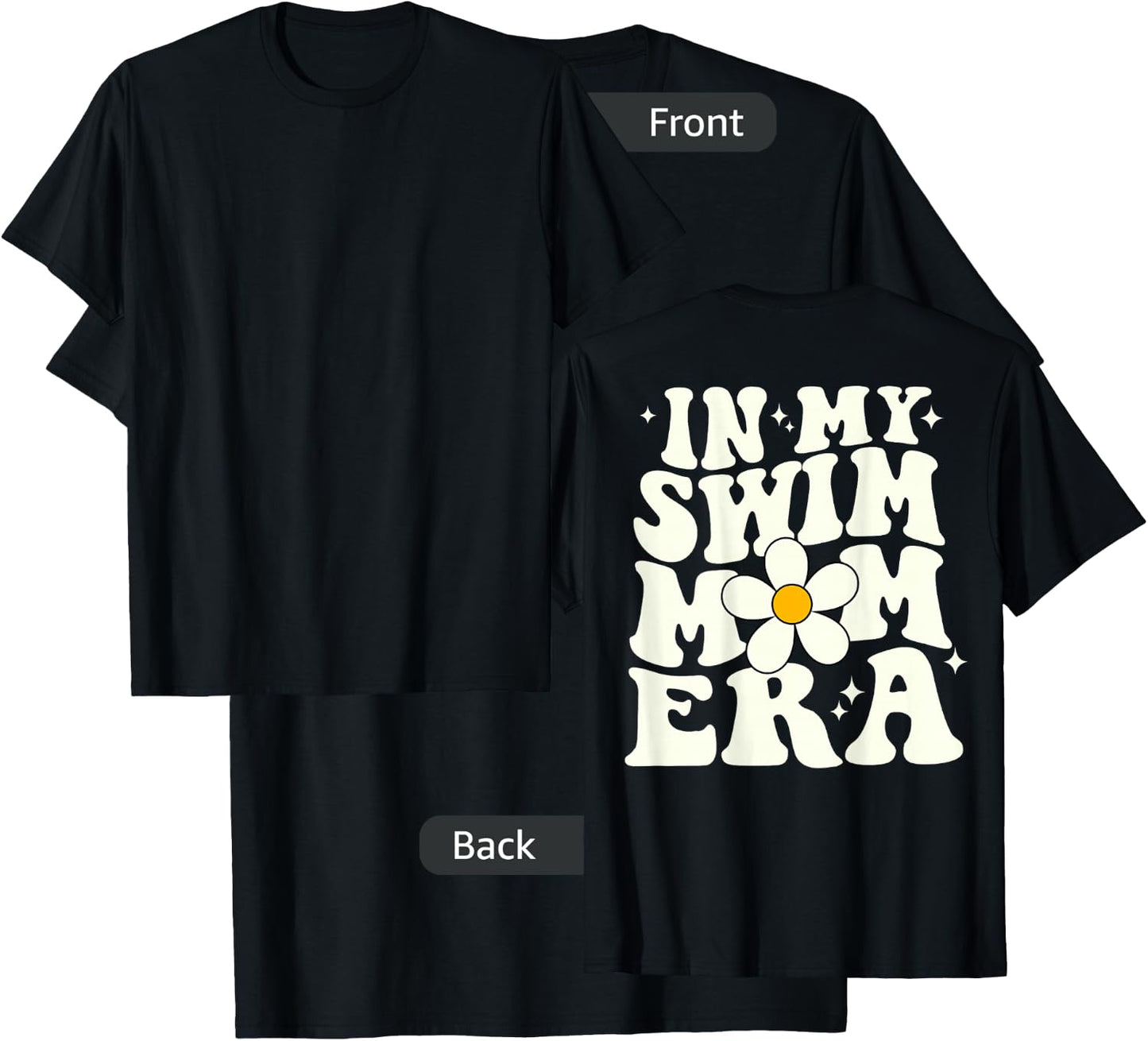 In My Swim Mom Era retro groovy swimming mom (ON BACK) T-Shirt - T-Shirt | Black
