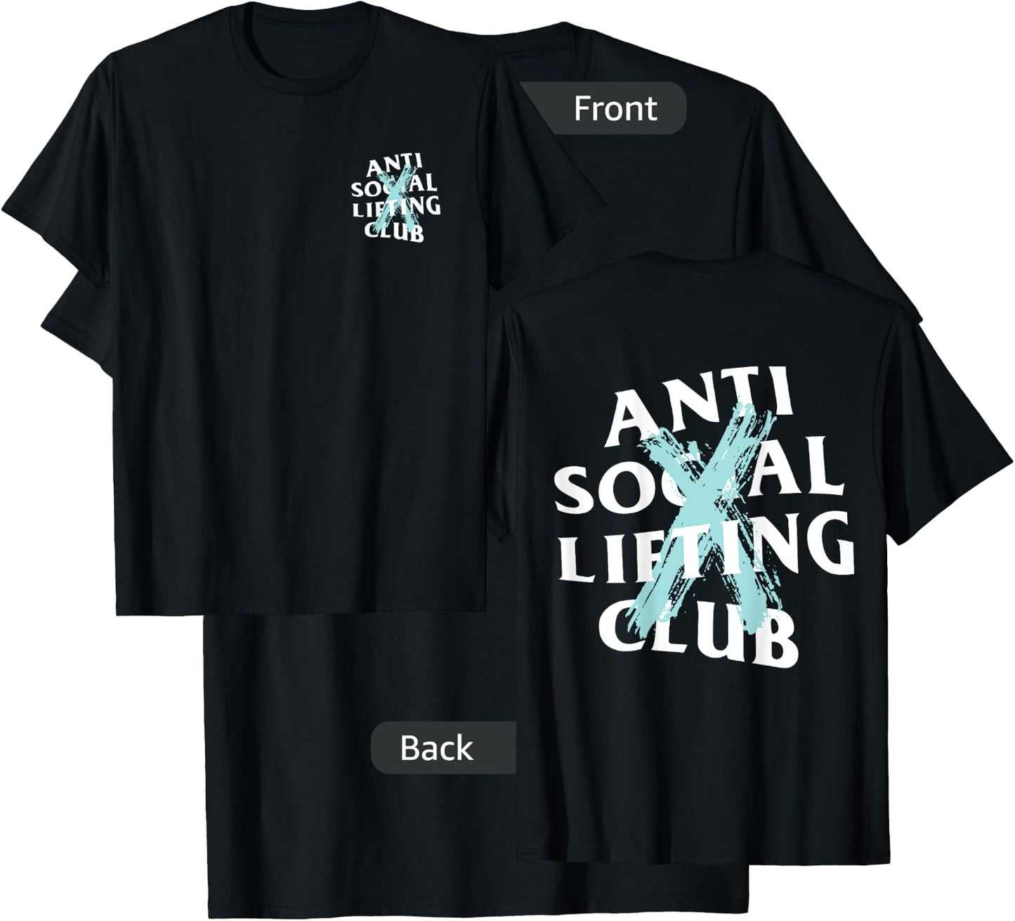 Anti Social Lifting Club: Canceled Aqua Blue (Front + Back) T-Shirt - T-Shirt | Black