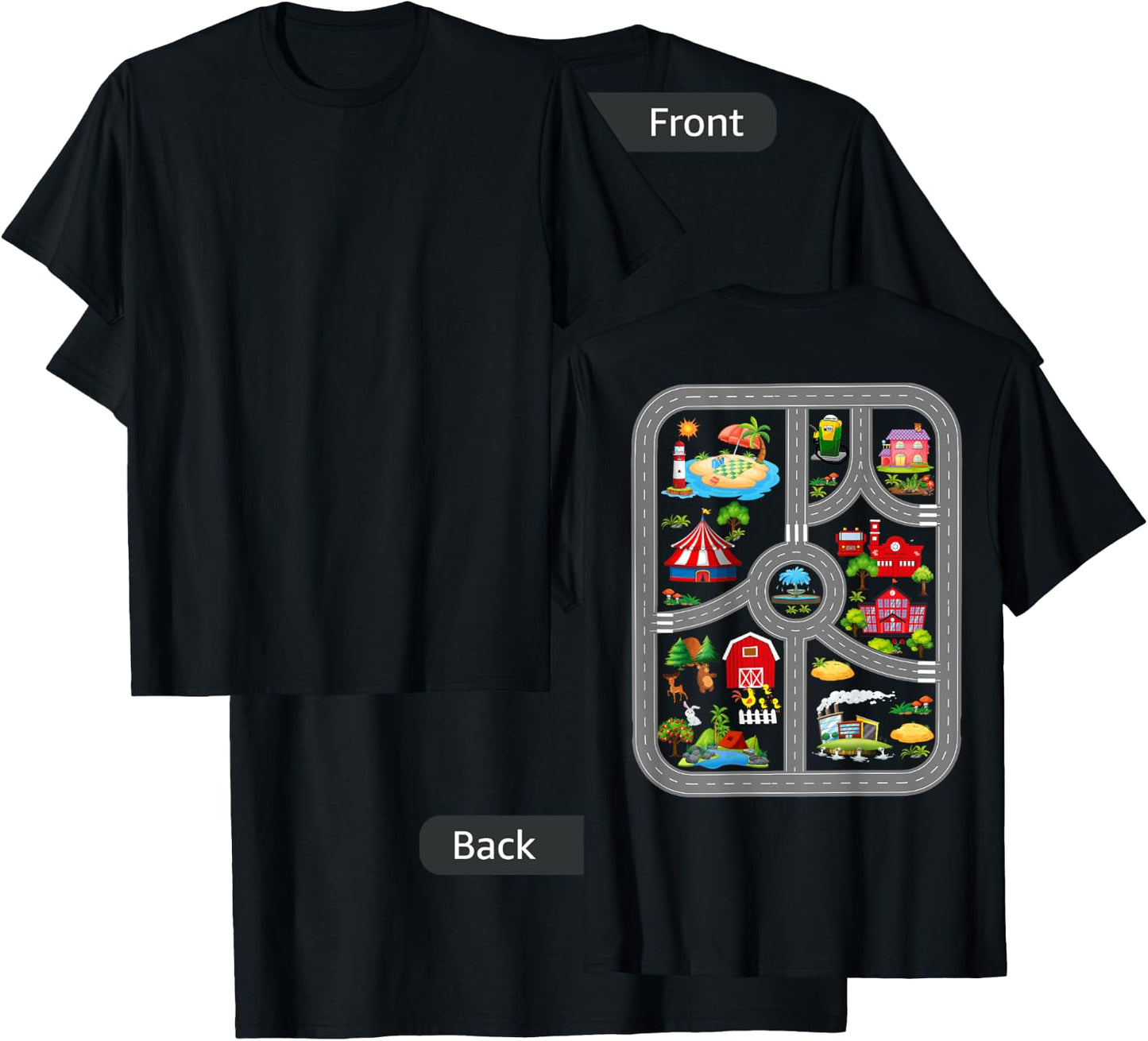 Play Cars On Dad's Back Mat Road Car Race Track T-Shirt - T-Shirt | Black