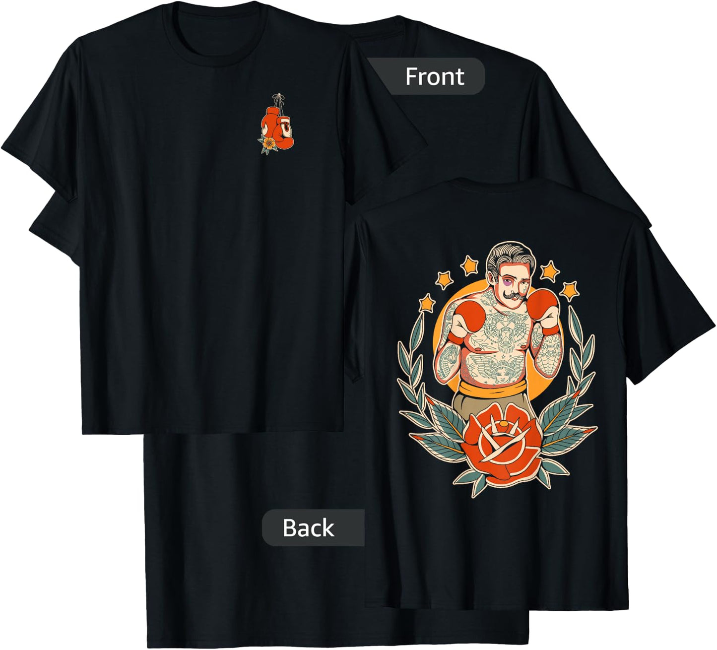 American Traditional Boxer Old School Tattoo Flash Boxing T-Shirt - T-Shirt | Black