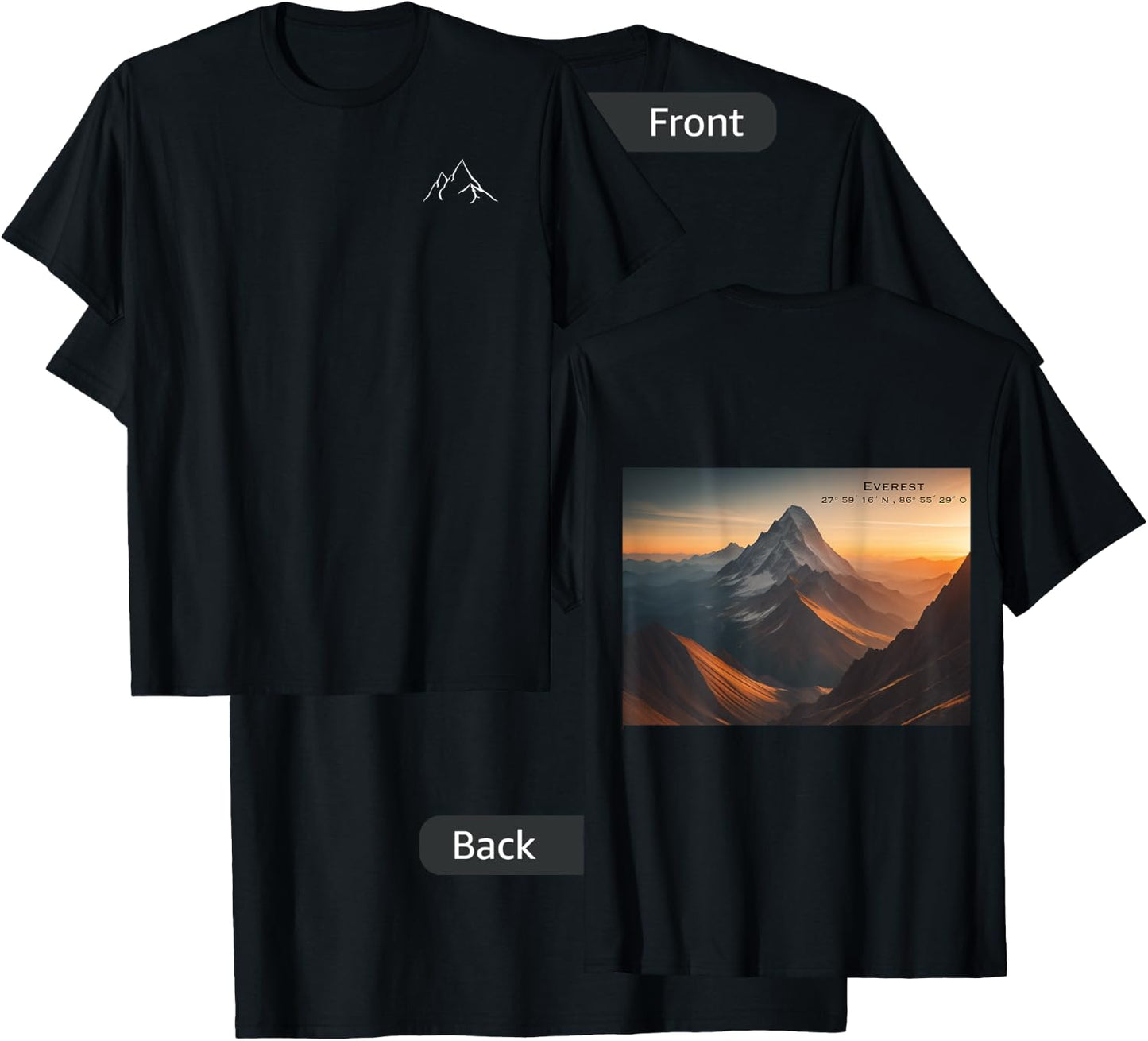 Everest Mountain Design with Back Print T-Shirt - T-Shirt | Black