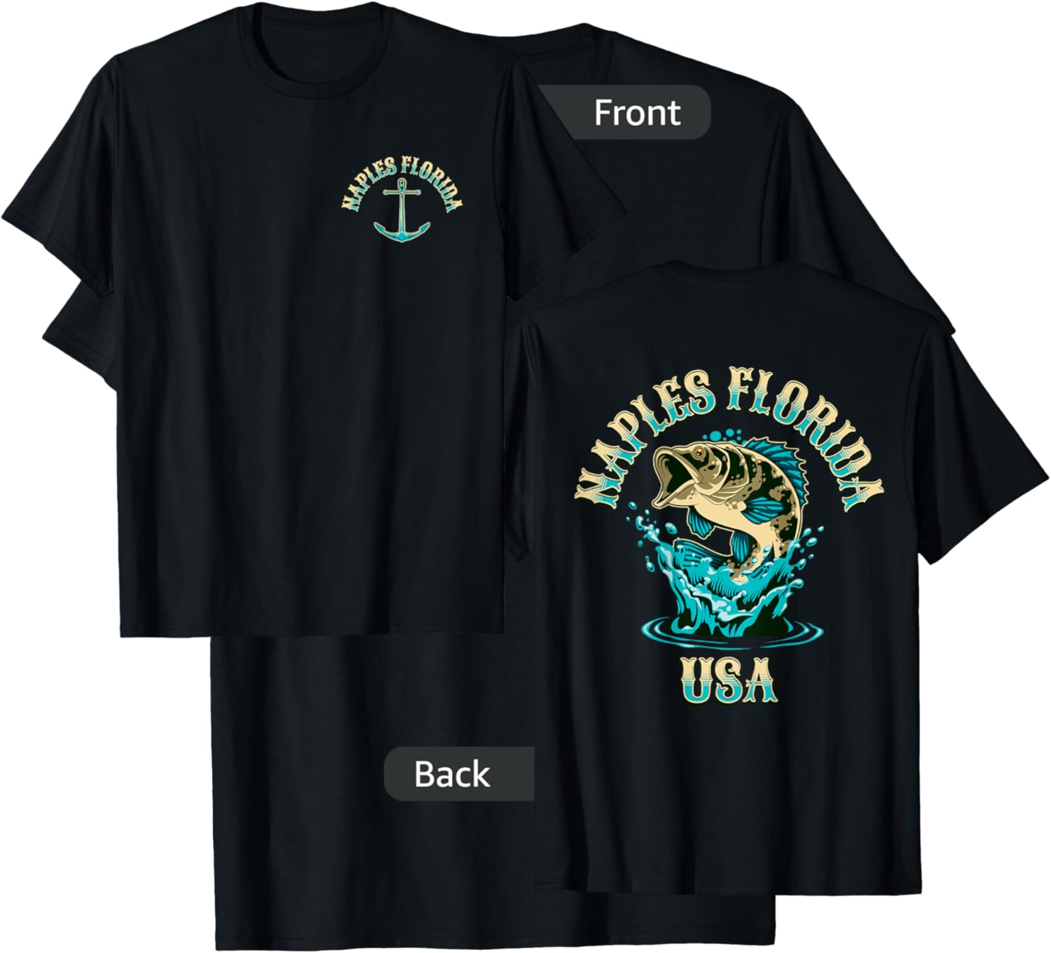 Naples Florida USA Fishing Design T-Shirt - T-Shirt | Black