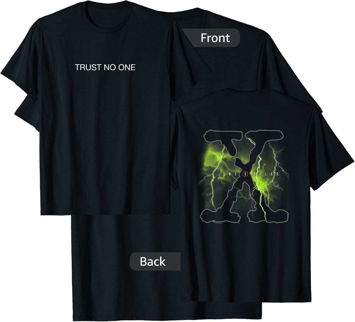 The X-Files Front and Back Trust No One with Logo 90's TV T-Shirt - T-Shirt | Black