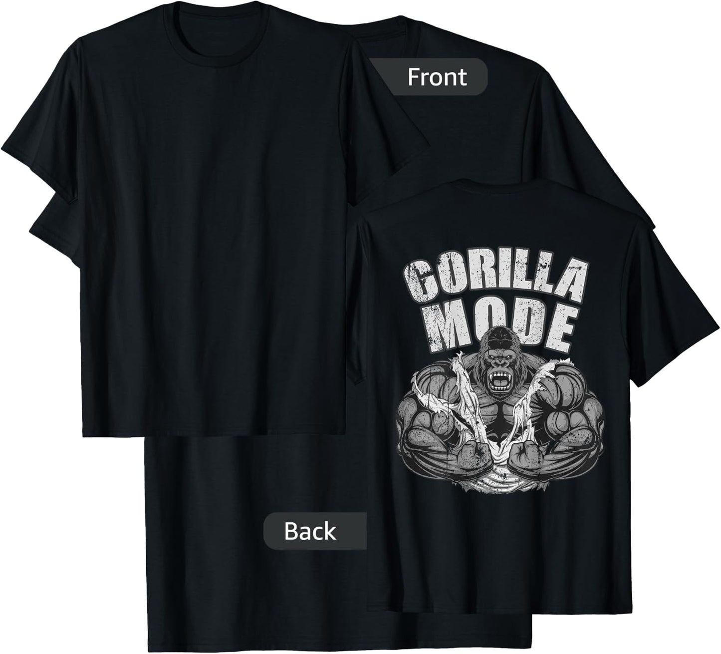 Gorilla Mode Gym Ape Fitness Coach Swole Monkey ON BACKSIDE T-Shirt - T-Shirt | Black