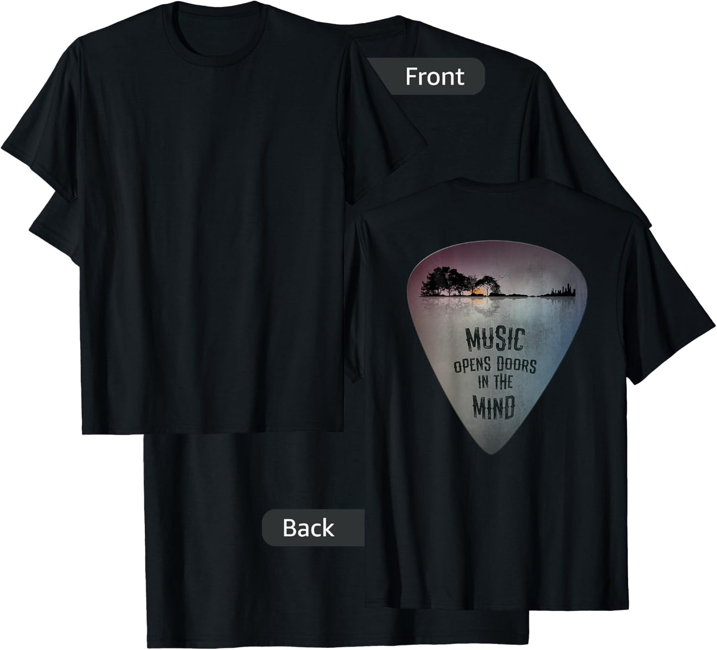 ON Back Distressed Guitar Pick Lake Reflections Music Guitar Small T-Shirt - T-Shirt | Black