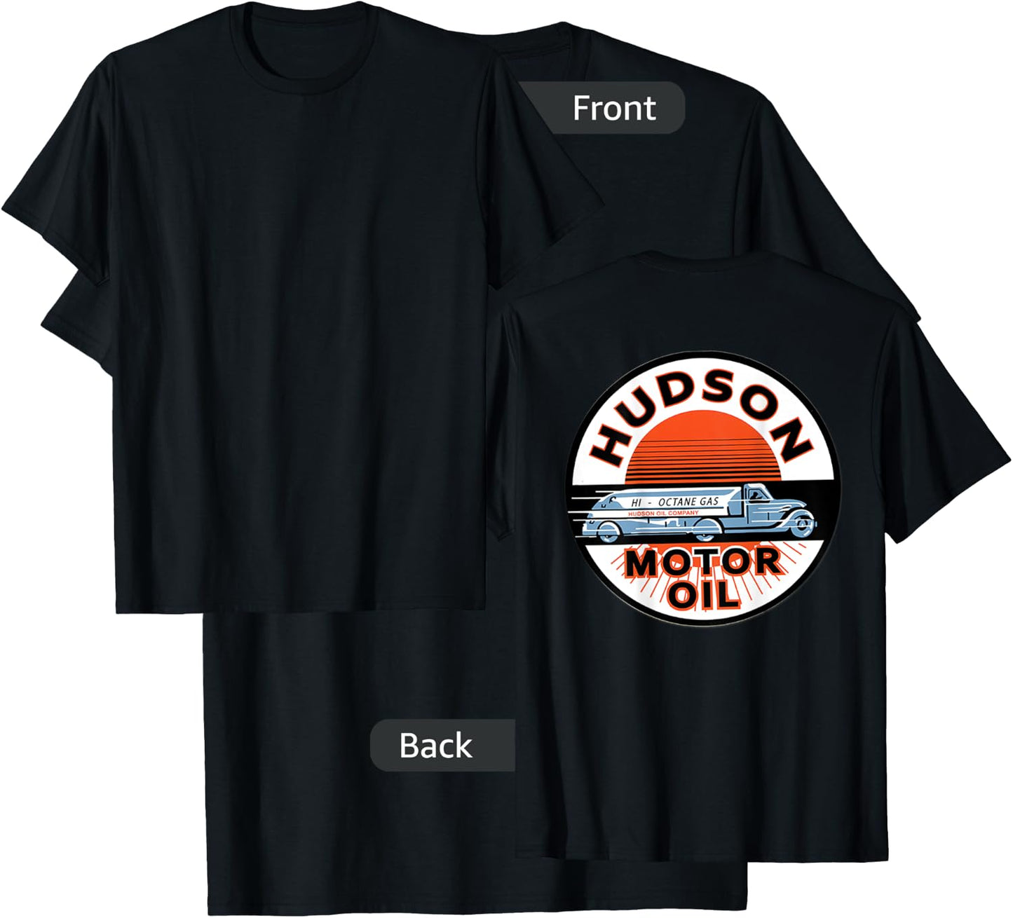 Retro Vintage Gas Station Hudson Motor Oil Car Bikes Garage T-Shirt - T-Shirt | Black