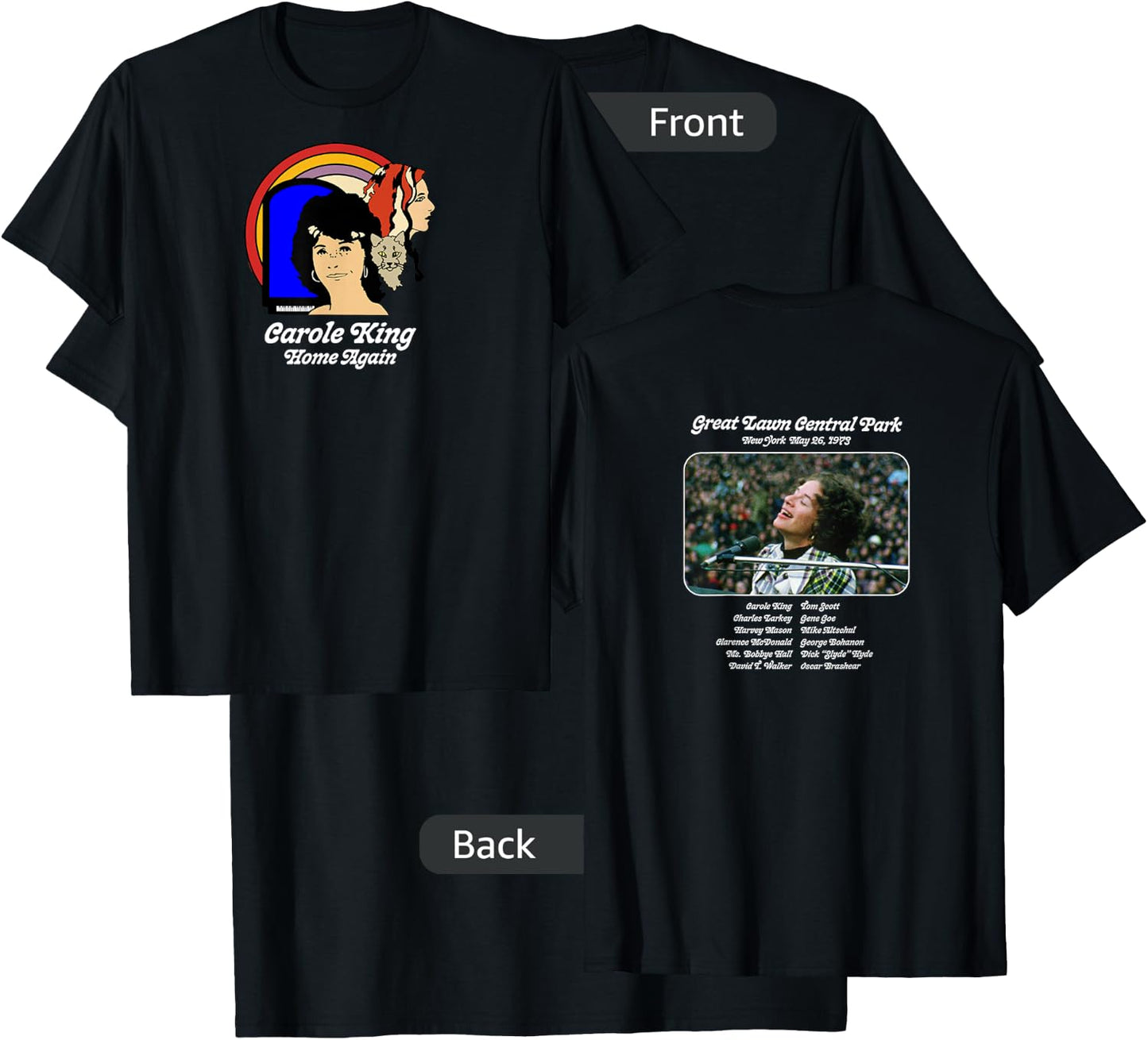 Carole King Home Again Tour 1973 Black T-Shirt - T-Shirt | Black