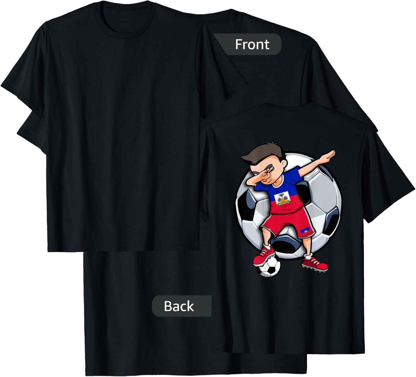 Dabbing Soccer Boy Haiti Football Fans Jersey Haitian Flag T-Shirt - T-Shirt | Black
