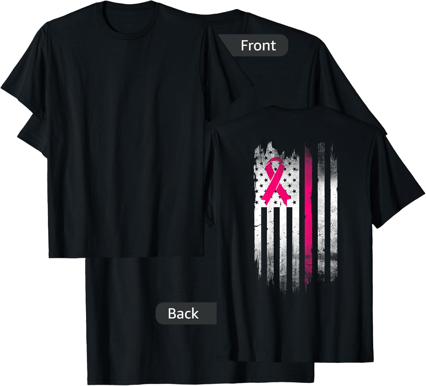Breast Cancer Awareness Fight Pink Thing Ribbon USA flag T-Shirt - T-Shirt | Black
