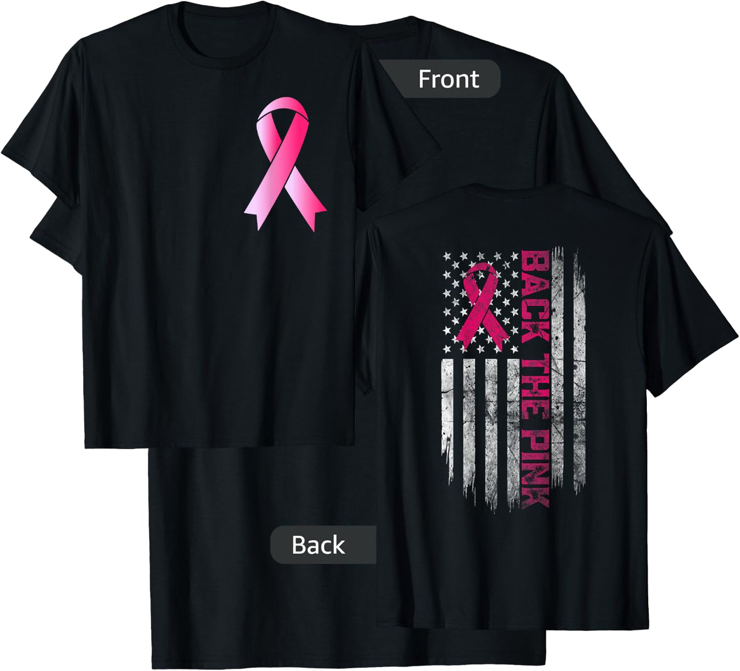 Back The Pink Breast Cancer Awareness Warrior Flag Women Men T-Shirt - T-Shirt | Black