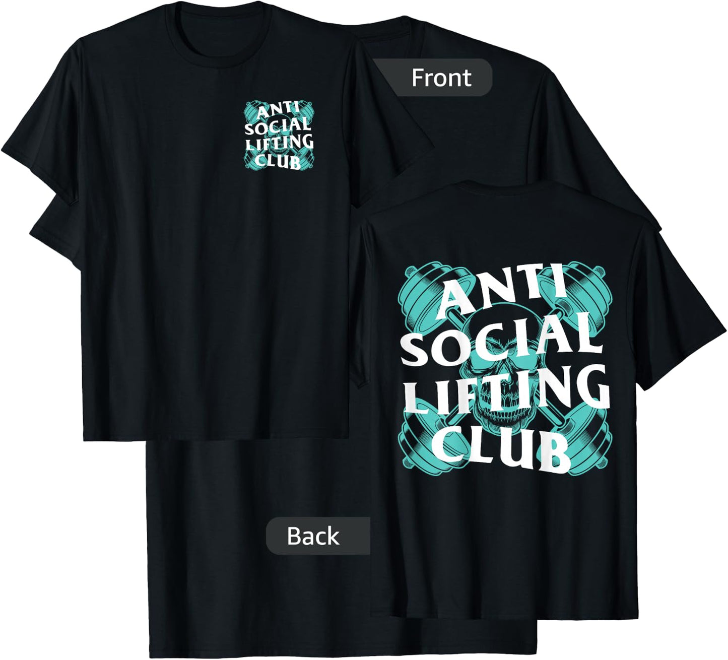 Anti Social Lifting Club: Barbells Crossed Skull (Mint) T-Shirt - T-Shirt | Black