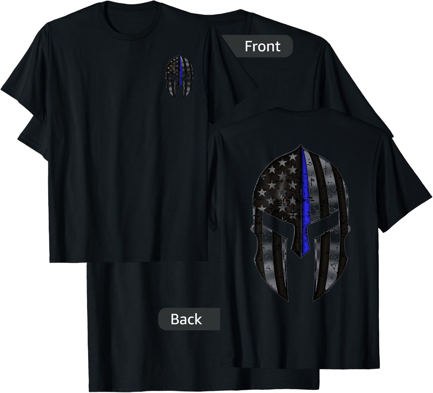Spartan Mask American Flag Wit Thin Blue Line Kids Men T-Shirt - T-Shirt | Black
