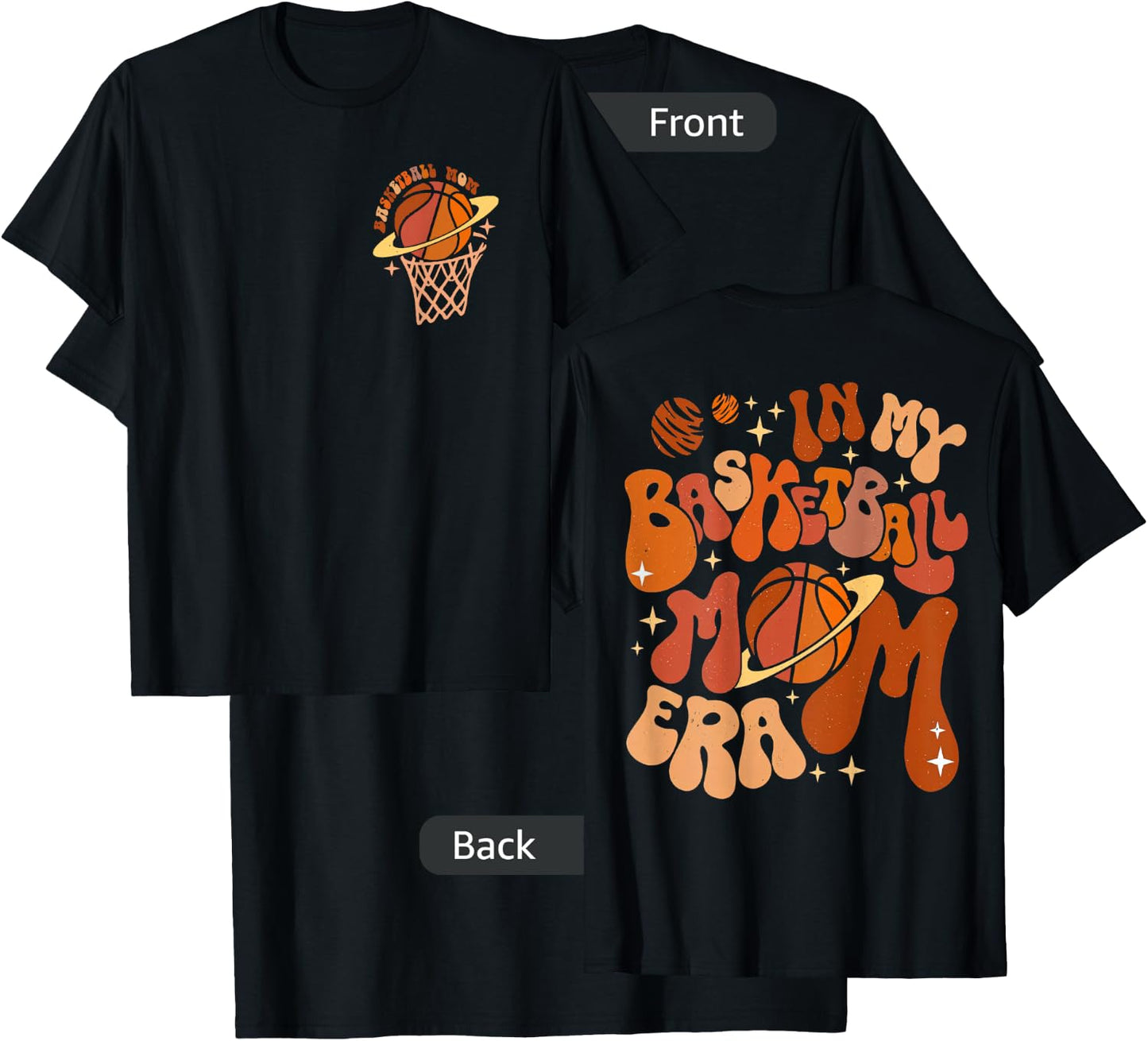 in My Basketball Mom Era Basketball Mama (On Pocket & Back) T-Shirt - T-Shirt | Black