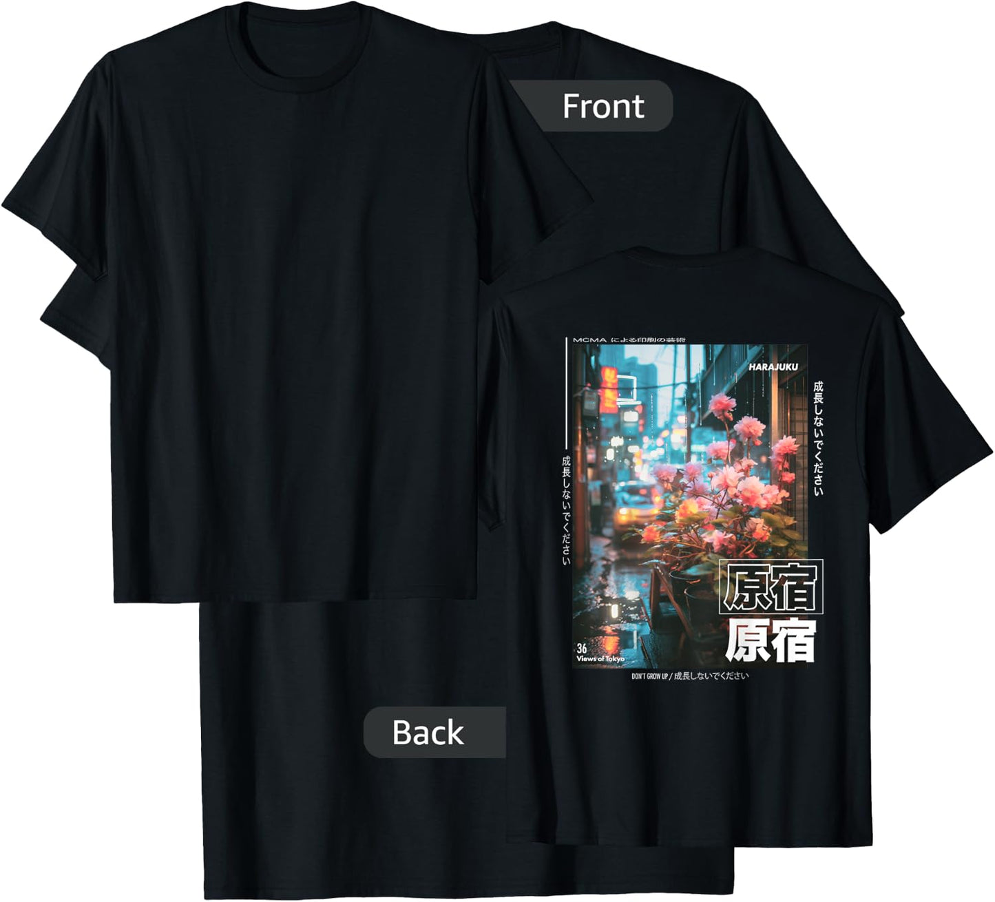 Japanese Streetwear Retro Aesthetic Harajuku BACK PRINT T-Shirt - T-Shirt | Black