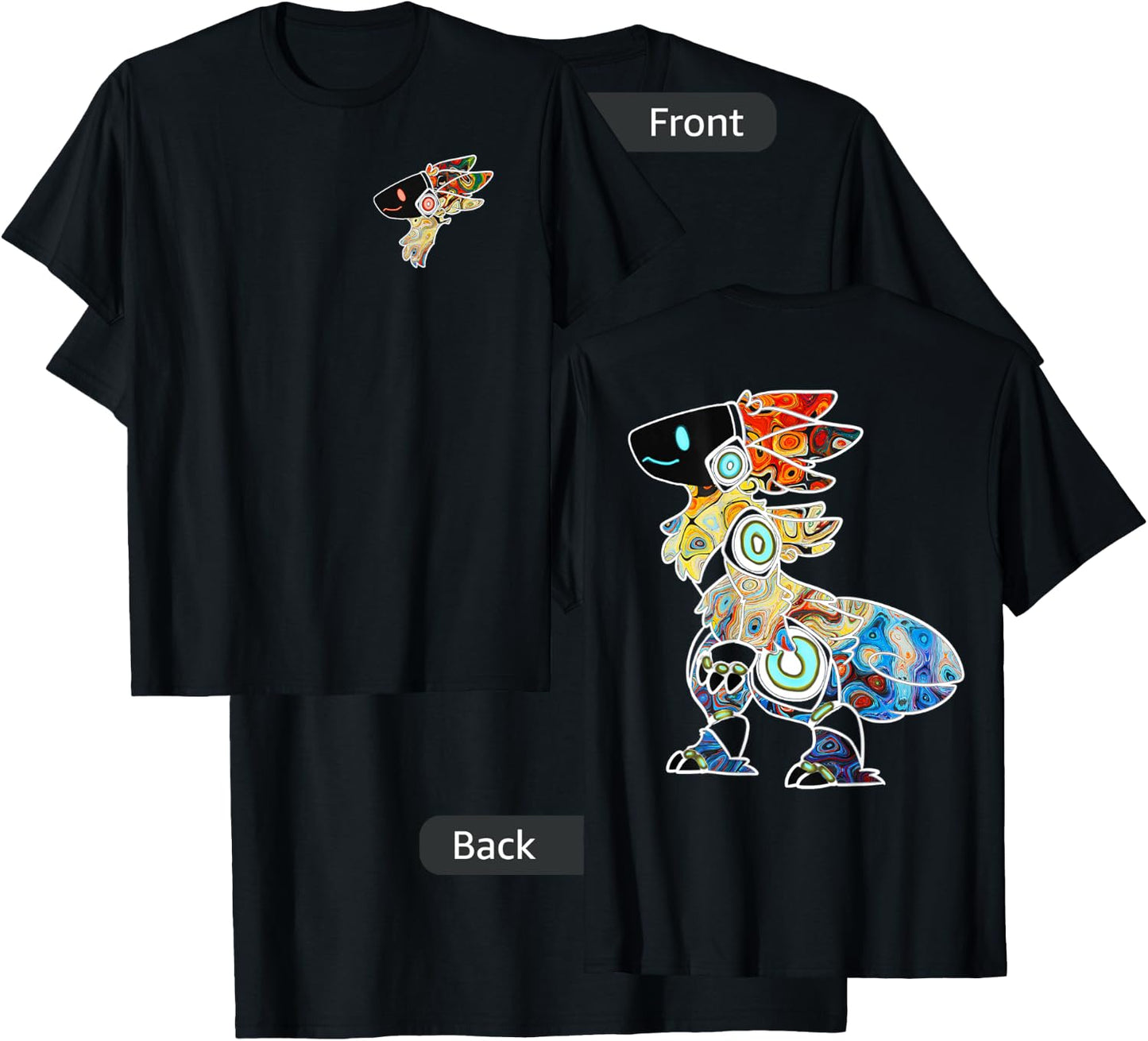 Protogen Fursuit Rainbow Swirl Furry Fursona Front and Back T-Shirt - T-Shirt | Black