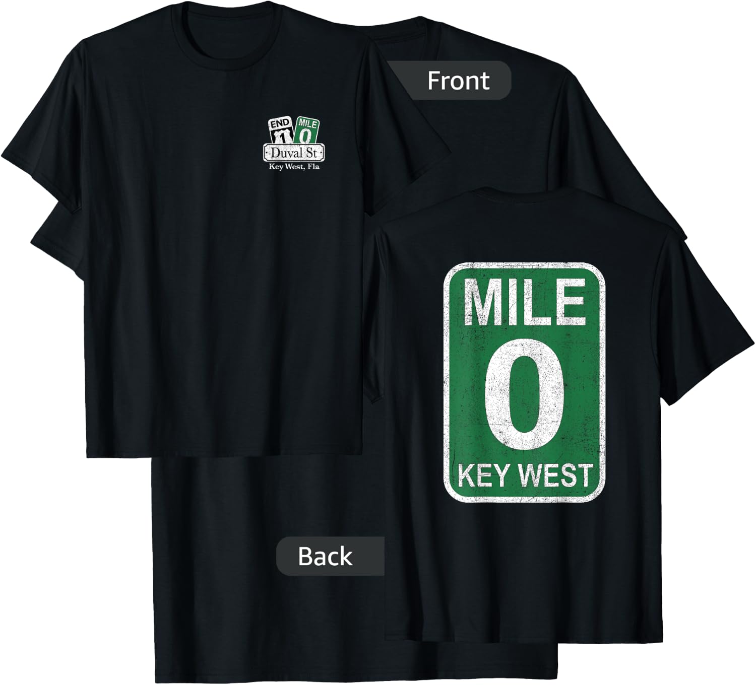 Key West Florida Mile 0 Duval St Souvenir Front Back Print T-Shirt - T-Shirt | Black