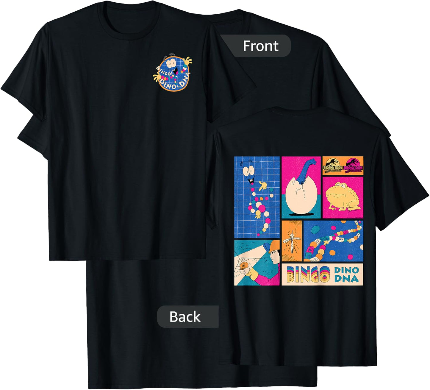 Jurassic Park 30th Anniversary Bingo Dino DNA Retro T-Shirt - T-Shirt | Black