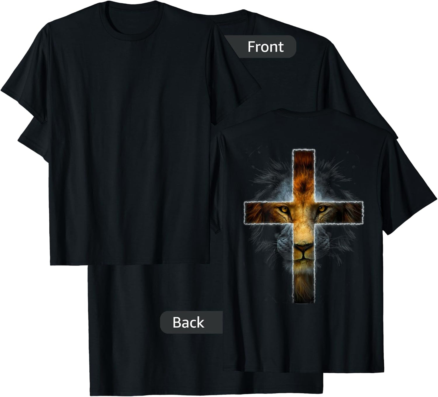 Christian Jesus Lion of Tribe Judah Cross Men Women ON BACK T-Shirt - T-Shirt | Black