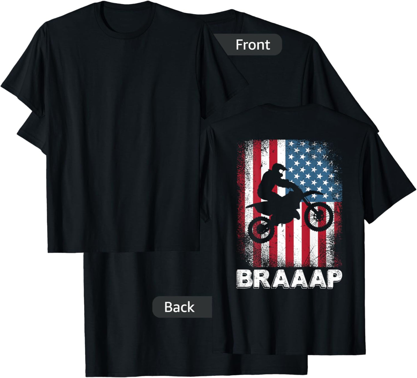 Vintage Motocross Dirt Bike Motorcycle USA American Flag T-Shirt - T-Shirt | Black
