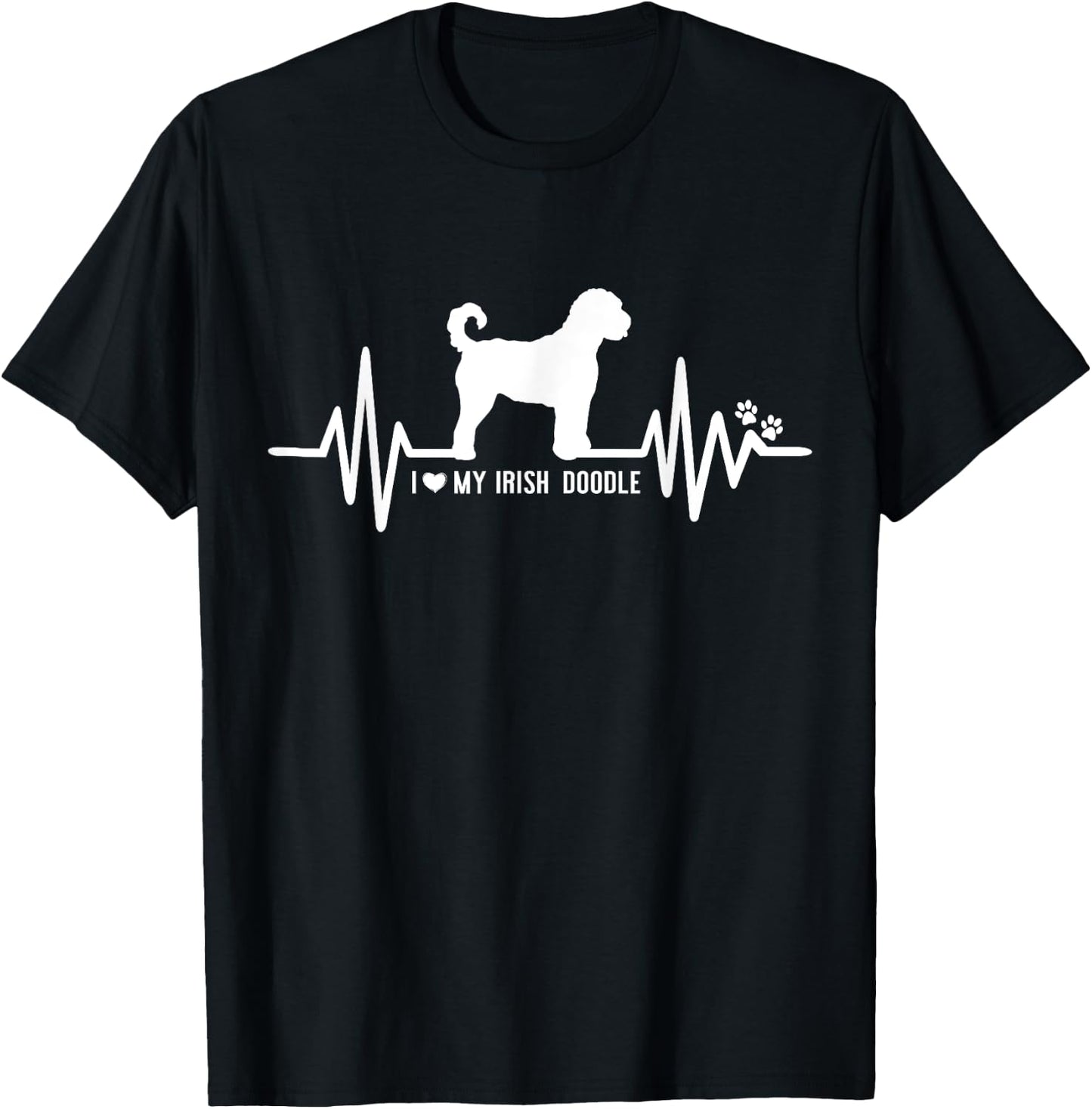 Irish Doodle Heart Beat EKG Pulse Design For Dog Lovers Women Kids T-Shirt - T-Shirt | Black