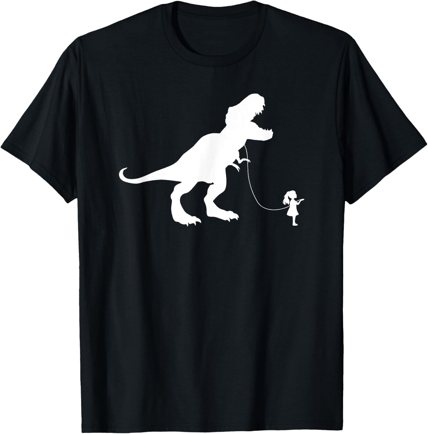 Funny TRex Pet Dinosaur Meme | Girl Walking TREX on a Leash T-Shirt - T-Shirt | Black