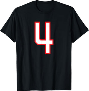 Number #4 White Red Varsity Number T-Shirt - T-Shirt | Black