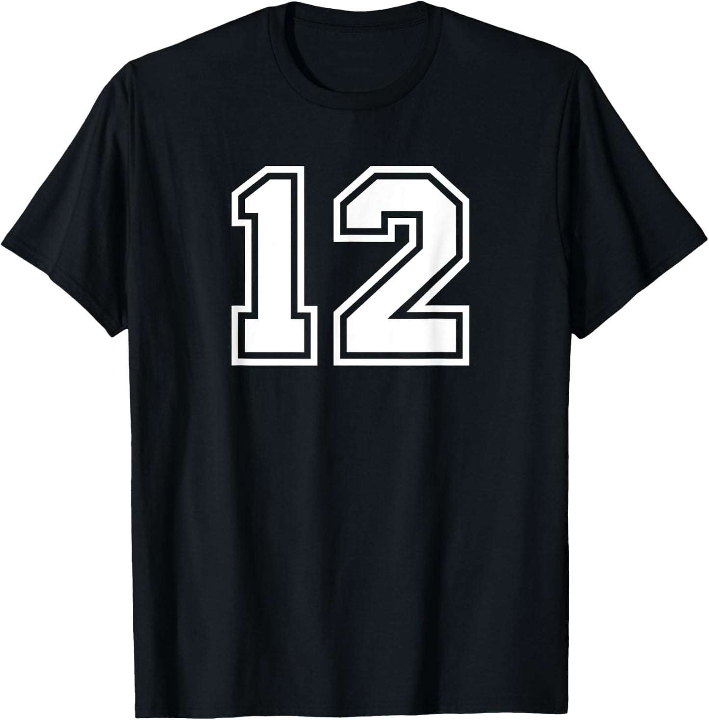 Number #12 Sport Varsity Number T-Shirt - T-Shirt | Black