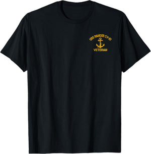 USS Ranger CV-61 Aircraft Carrier Veteran Flag Veterans Day T-Shirt - T-Shirt | Black