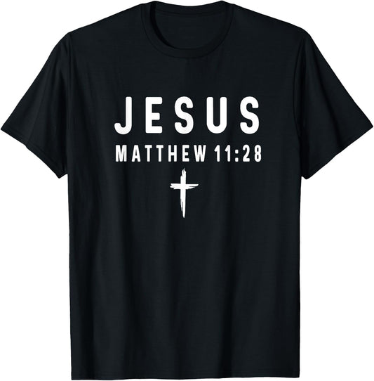 Matthew 11:28 11 28 Faith - God Jesus Religious Christian T-Shirt - T-Shirt | Black