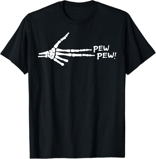 Skeleton Hand Pew Pew T-Shirt - T-Shirt | Black