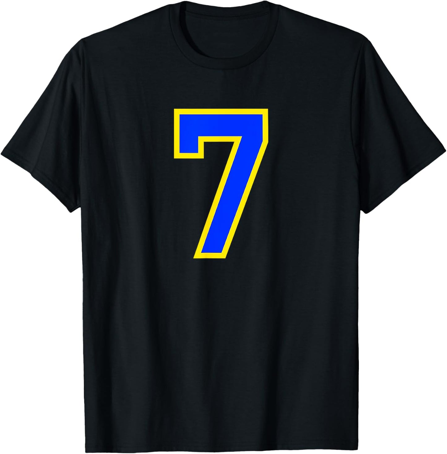 Number #7 Sport Blue Yellow Number T-Shirt - T-Shirt | Black