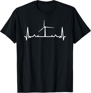 Vintage Renewable Energy Windmill Heartbeat Wind Turbine T-Shirt - T-Shirt | Black