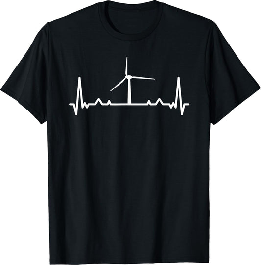 Vintage Renewable Energy Windmill Heartbeat Wind Turbine T-Shirt - T-Shirt | Black
