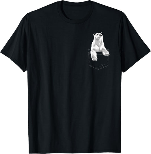 Cute Polar Bear Women Kids Pocket Animal Zookeeper T-Shirt - T-Shirt | Black