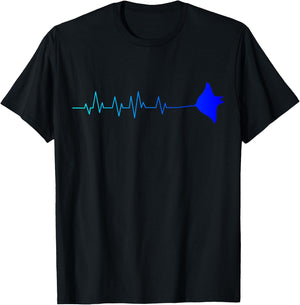 Manta Ray Heartbeat Stingray Fish Ocean Biologist T-Shirt - T-Shirt | Black