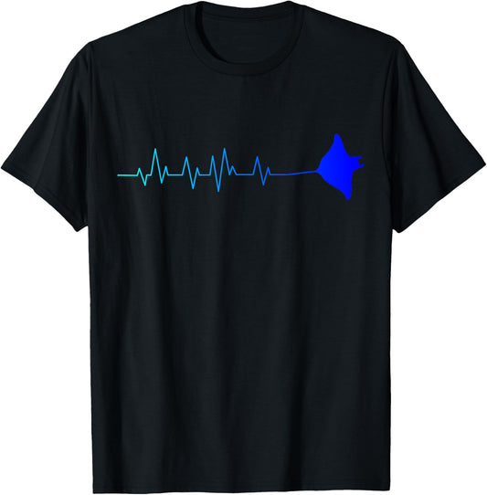 Manta Ray Heartbeat Stingray Fish Ocean Biologist T-Shirt - T-Shirt | Black