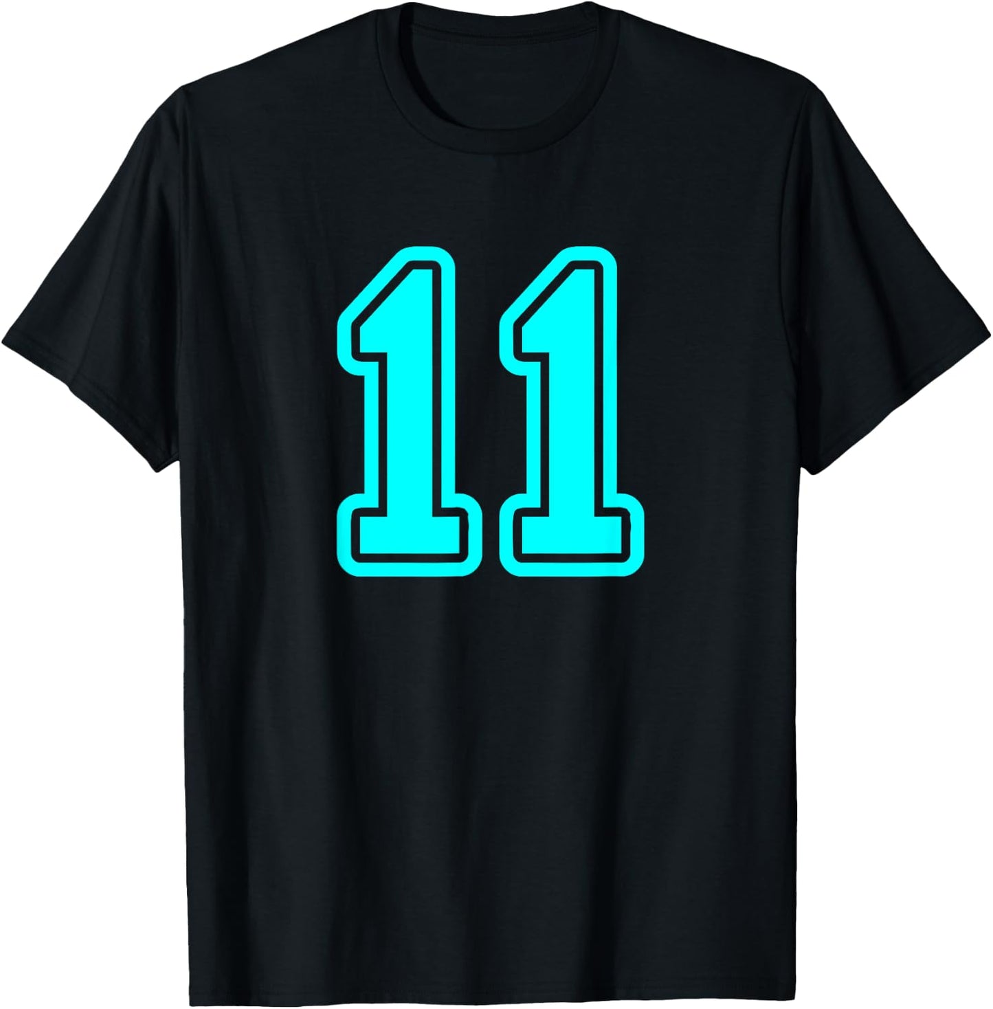 Number #11 Cyan Sport Varsity Number 11 T-Shirt - T-Shirt | Black