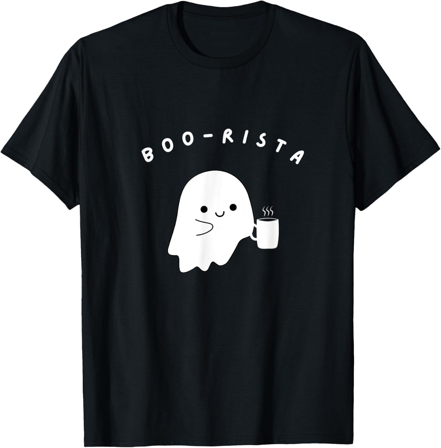 Funny Cute Coffee Barista Kawaii Ghost Boo-rister T-Shirt - T-Shirt | Black