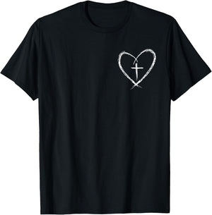 Stylish Cross In Heart Christian Minimalist Jesus Christ T-Shirt - T-Shirt | Black