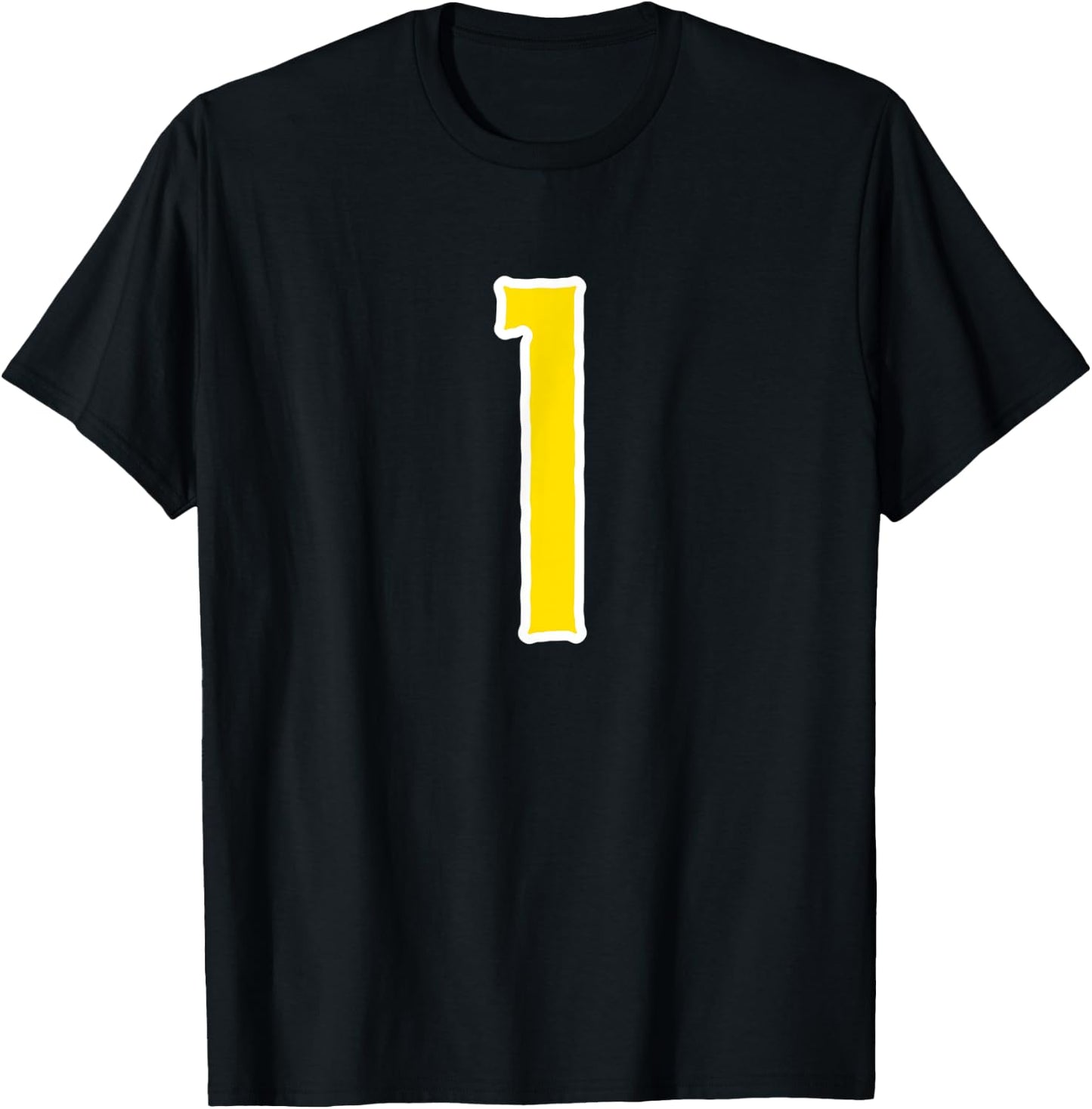 1 Jersey Yellow White Sports Team Jersey Number T-Shirt - T-Shirt | Black