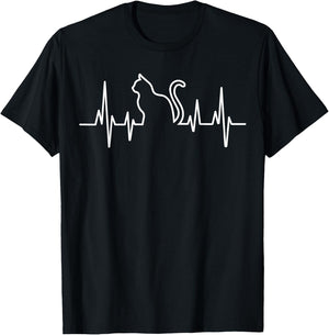 CAT HEARTBEAT Shirt Heart Beat for Mom Dad Kitty Cat Lovers T-Shirt - T-Shirt | Black