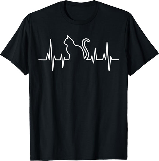 CAT HEARTBEAT Shirt Heart Beat for Mom Dad Kitty Cat Lovers T-Shirt - T-Shirt | Black